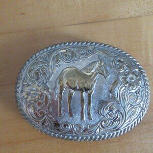 Vintage Crumrine Solid Brass Belt Buckle with Foal